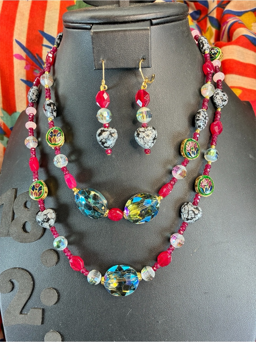 Women’s Multicolor Beaded Necklace & Earring Set - Pink Accent